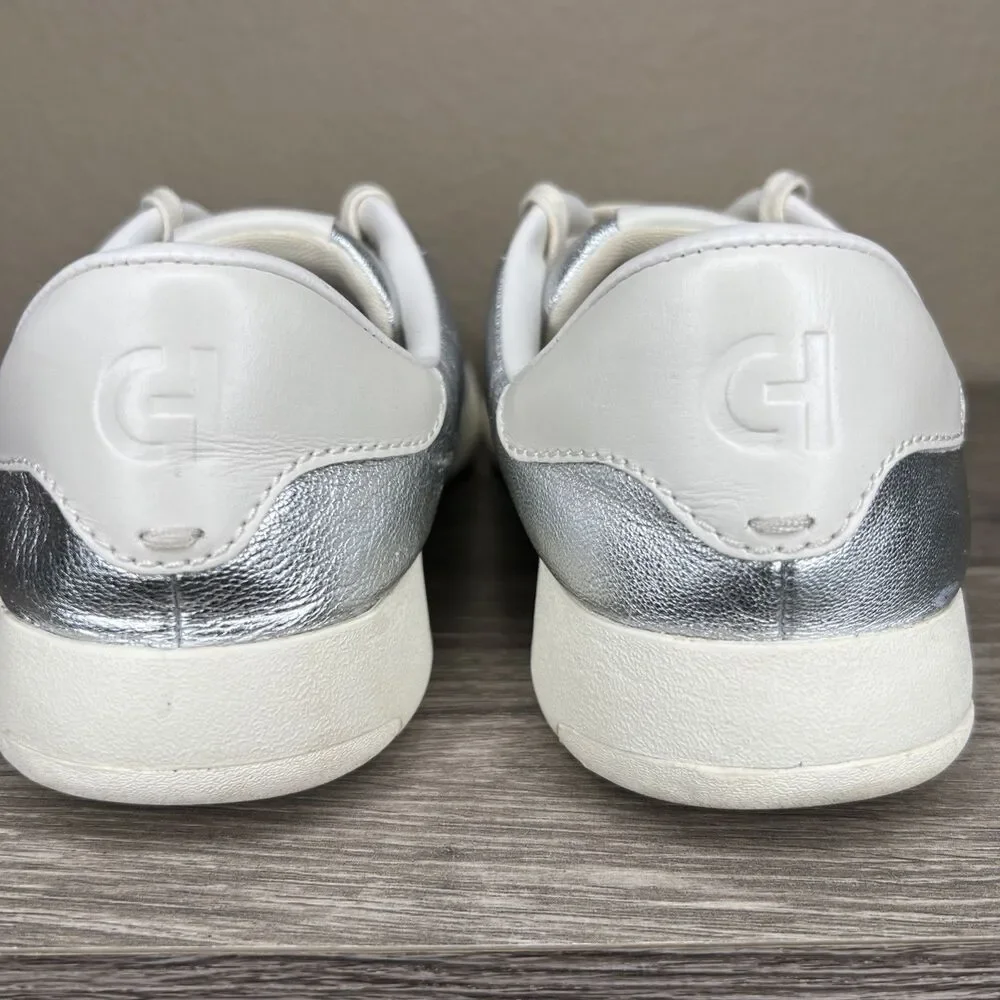 Cole Haan Grand Series Leather Sneakers Womens 9.5 B Silver Metallic Shoes